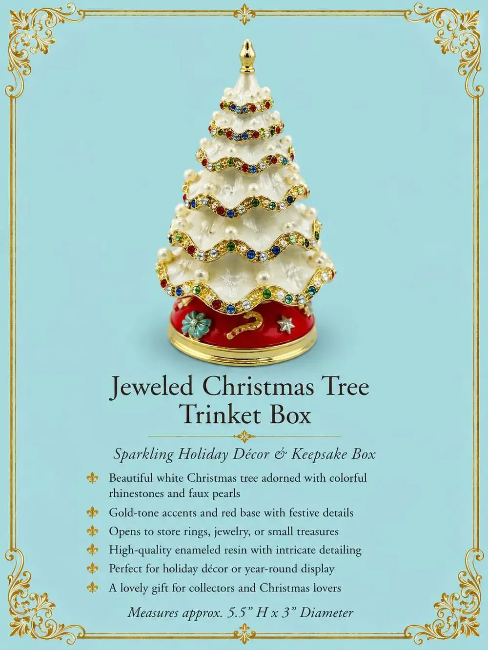 Jeweled Christmas Tree Enameled Hinged Trinket Jewelry Box